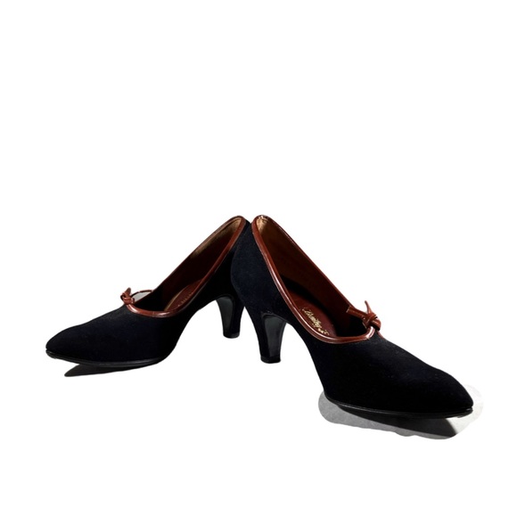 Vintage Black Suede Heels with Chestnut Leather Trim - Picture 2 of 4